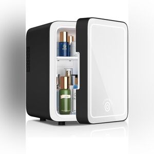 Makeup Fridge With Dimmable LED Light Mirror, 4L Mini Fridge for Bedroom, Car,